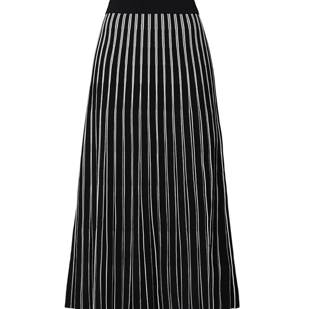 Tory Burch Black and White Striped A-Line Skirt